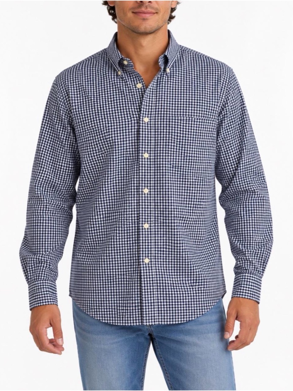 EUC Brooks Brothers Non-Iron Navy Gingham Shirt — 16–34/35